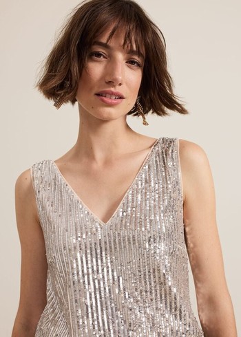 Phase Eight Lumi Sequin Vest T Shirts Silver Canada | MXAZPF-763